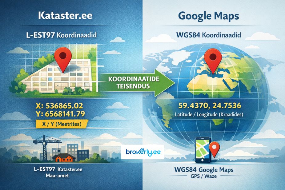Kataster.ee koordinaadisüsteem ja Google Maps