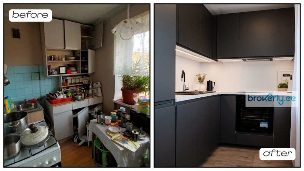 Grey and Beige Minimalist Collage Before After Fashion Style YouTube Thumbnail 3 Our Tartu Apartment Flipping Story – From Outdated Flat to Modern Home Brokerly, we do more.