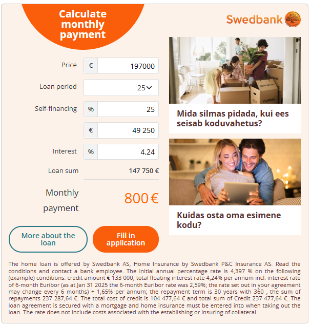 swedbank loan calculator