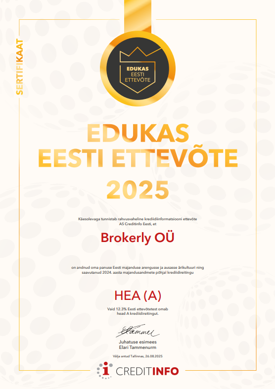 Brokerly pälvis tunnustuse „Edukas Eesti Ettevõte 2025“